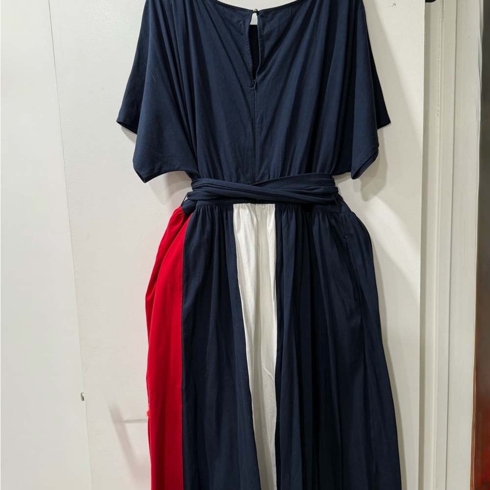 eShakti Navy and Red Colorblock Midi Dress - Picture 2 of 5